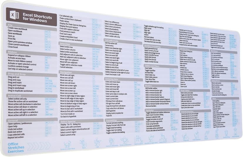 Excel Shortcut Desk Pad, Excel Shortcut Keys Mouse Pad for Windows, Extended Large Cheat Sheet Gaming Desk Mat, PC Office Spreadsheet Keyboard Gift (Windows,80X40 CM)