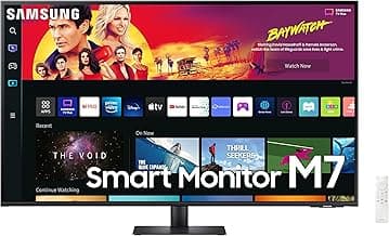 SAMSUNG 43" M70B Series 4K UHD USB-C Smart Monitor & Streaming TV, 4ms, 60Hz, HDR10, Wireless Display, Gaming and IoT Hubs, Alexa Built-in, 2022, LS43BM702UNXZA, Black