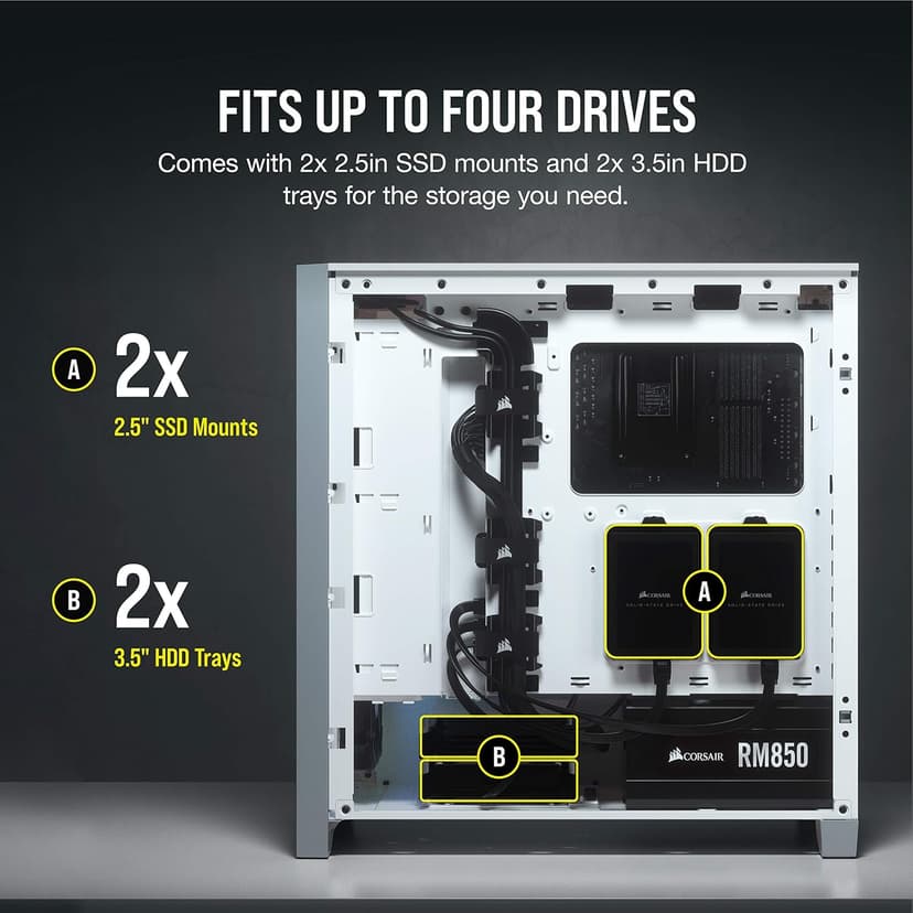 Corsair 4000D Airflow Tempered Glass Mid-Tower ATX PC Case - White