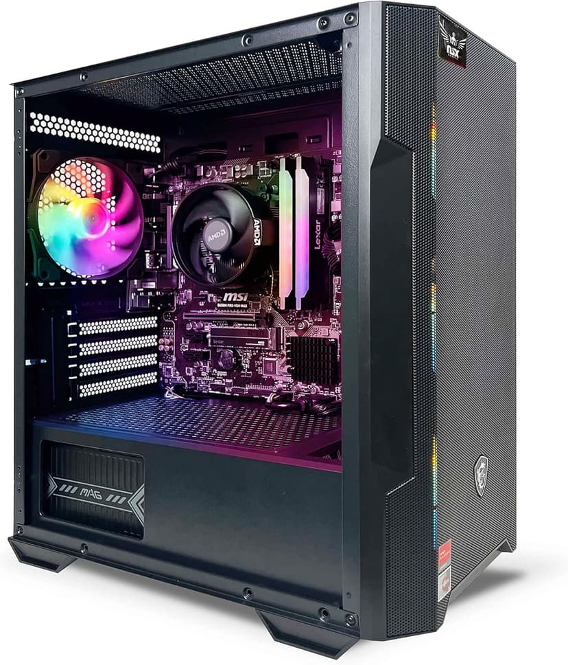 NSXGAMING Nova Desktop Gaming Computer (AMD Ryzen 5 5600G, 16GB 2 * 8 GB DDR4 3600, 512Gb M2 NVME SSD, RGB Fans, W11 64-bit Ready, Wify Ready, Mouse and Keyboard)
