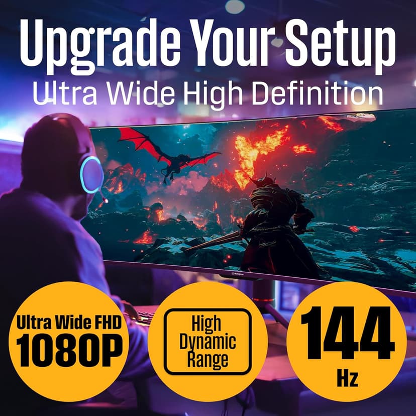 Westinghouse 49 Inch Curved Ultrawide Gaming Monitor, 144Hz, AMD FreeSync Support, Low Motion Blur, R1800 Curve, 3840x1080, for PC Games with Built in Speakers, 2X DisplayPort, 2X HDMI