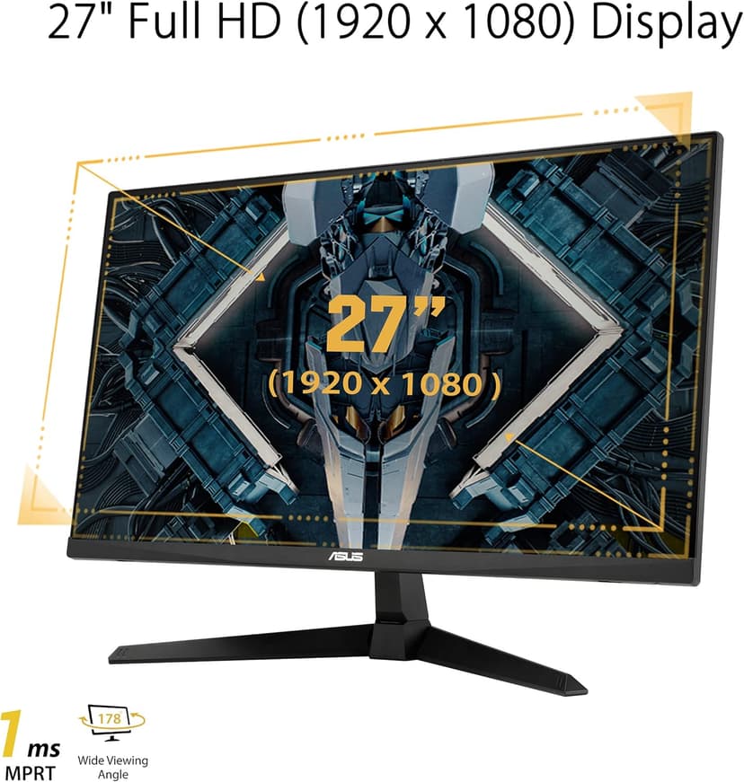 ASUS TUF Gaming 27" 1080P Monitor - Full HD, 165Hz (Supports 144Hz), 1ms, Extreme Low Motion Blur, FreeSync Premium, Shadow Boost, Eye Care, HDMI, DisplayPort, Tilt Adjustable - VG277Q1A,Black