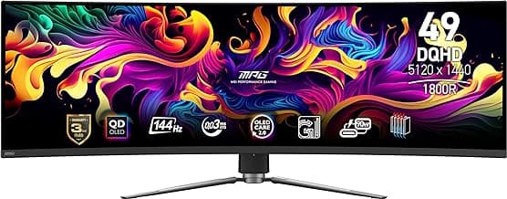 MSI MPG 491CQP QD-OLED 49" 32:9 DQHD 144Hz Curved OLED HDR Gaming Monitor, Metallic Black