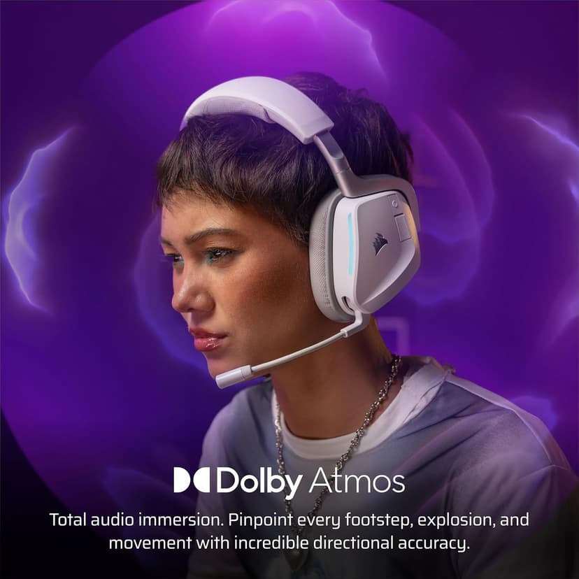Corsair Void v2 Wireless Gaming Headset with Bluetooth for PC, PS5, PS4, Switch, Mobile – Dolby Atmos, 70 Hr Battery, Dual Wireless, Lightweight, Fast Charging – White