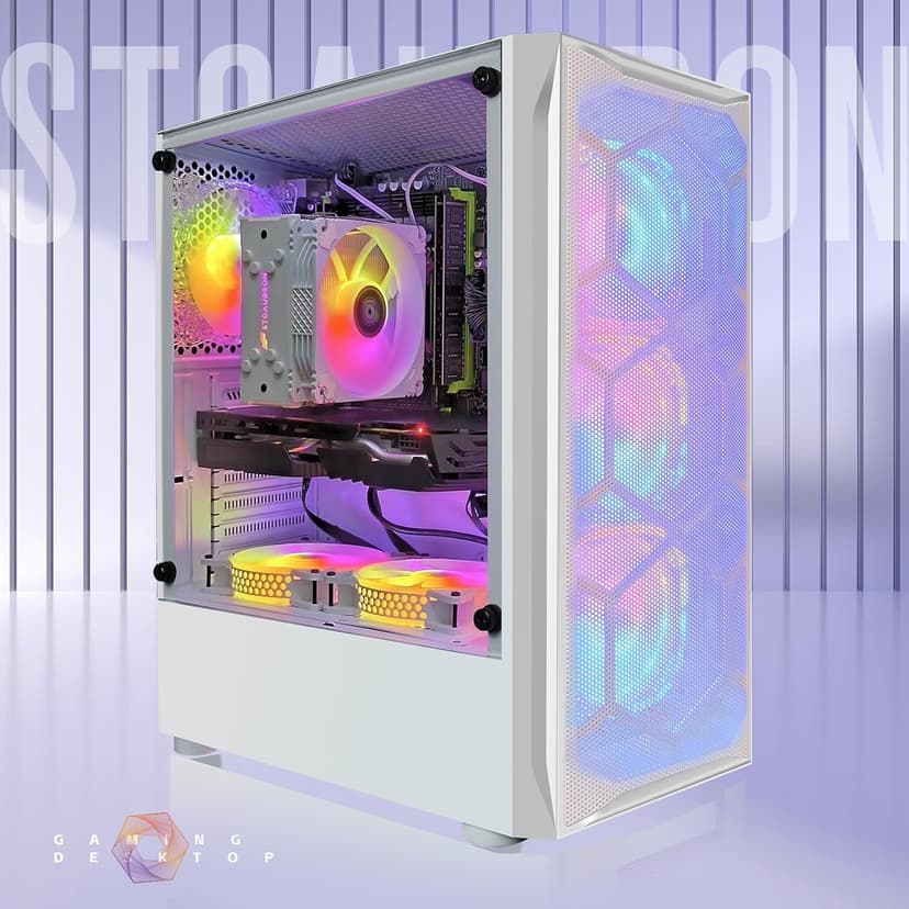 STGAubron Gaming Desktop, Radeon RX 590 8G GDDR5, Intel Xeon E5 2.5G up to 3.3G, 32G Memory, 1T SSD, 600M WiFi, BT 5.0, RGB Fan x 6, RGB Mouse Pad, Windows 10 Home, White