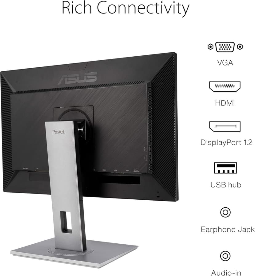 ASUS ProArt Display PA248QV 24.1” WUXGA (1920 x 1200) 16:10 Monitor, 100% sRGB/Rec.709 ΔE < 2, IPS, DisplayPort HDMI D-Sub, Calman Verified, Anti-glare, Tilt Pivot Swivel Height Adjustable, Black