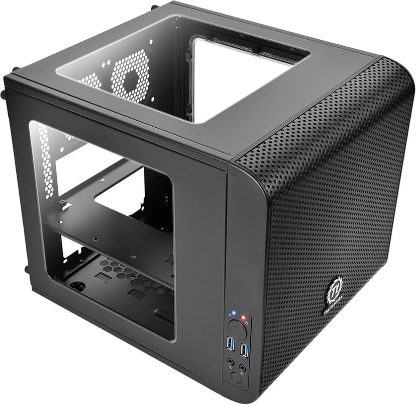 Thermaltake Core V1 SPCC Mini ITX Cube Gaming Computer Case Chassis, Interchangeable Side Panels, Black Edition, CA-1B8-00S1WN-00