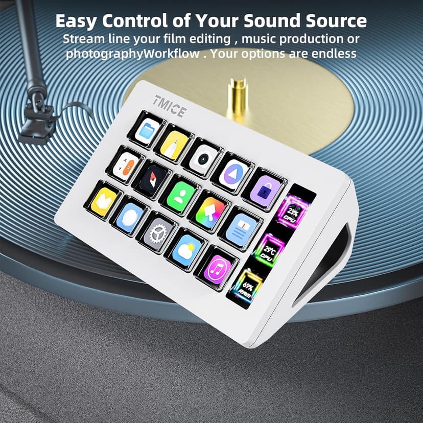 TMICE Stream Controller - Live Production Controller with 15 Customizable LCD Keys and Adjustable Stand, Trigger Actions in OBS Studio, Streamlabs, Twitch, YouTube and More, Works with PC/Mac