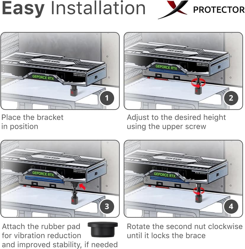 X-Protector GPU Support Bracket - Small GPU Sag Bracket 1" - 2" - Premium GPU Stand with Rubber Pad - Ideal Graphics Card Support for The Most Set Ups!