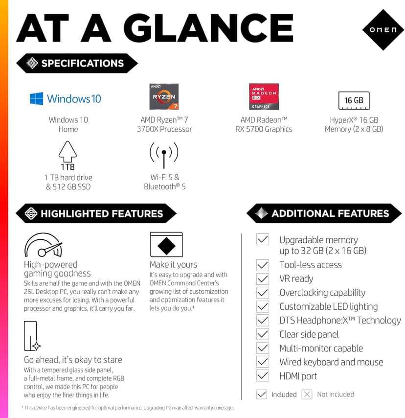 25L Gaming Desktop PC, AMD Radeon RX 5700, AMD Ryzen 7 3700X, HyperX 16 GB DDR4 RAM, 1 TB SATA Hard Drive & 512 GB PCIe NVMe SSD, Windows 10 Home, VR Ready, RGB Lighting (GT12-0050, 2020 Model)
