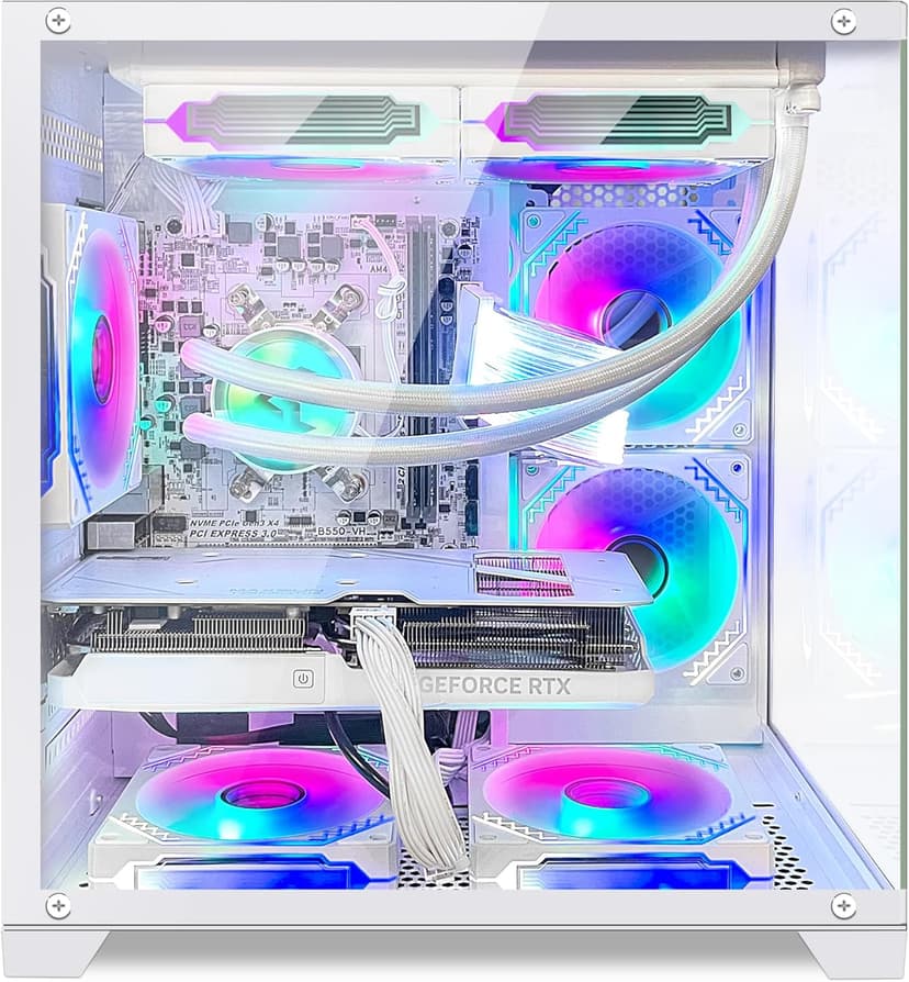 Panorama Gaming PC Desktop - AMD Ryzen 5 5600GT 3.6GHz, RTX 4060 8GB, 16GB DDR4 RAM 3200, 1TB M.2 PCIE SSD, 240mm AIO, 11AC Wi-Fi, Bluetooth, Windows 11 Pro 64-bit Desktop Computer, White