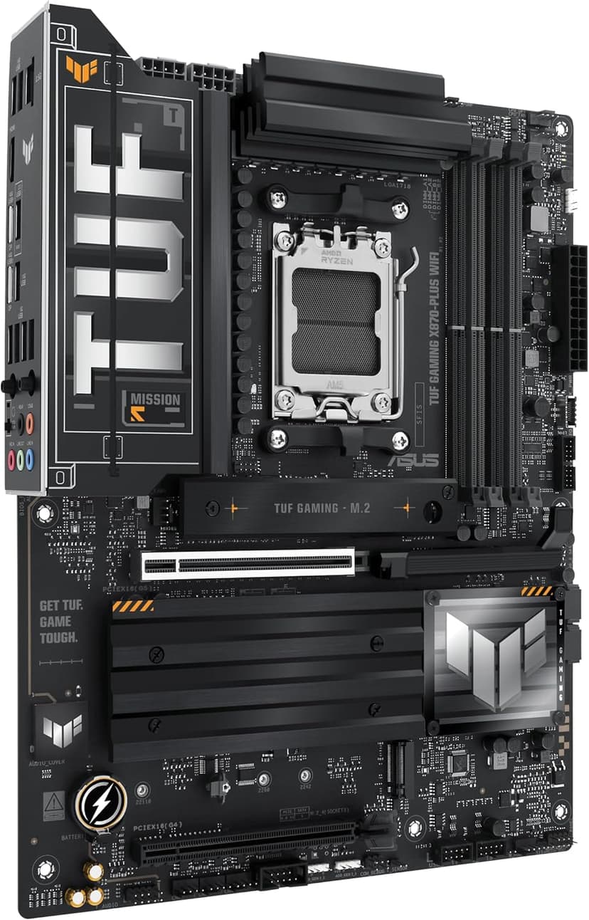 ASUS TUF Gaming X870-PLUS WiFi AMD AM5 X870 ATX Motherboard, 16+2+1, 80A SPS Power Stages, DDR5, PCIe 5.0 Ready, Four M.2 Slots, Wi-Fi 7, 2.5Gb LAN, HDMI, USB4® 40Gbps, SATA 6 Gbps, USB 20Gbps Type-C