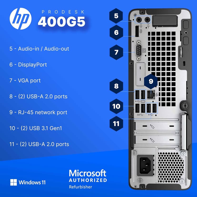 HP 400G5 ProDesk Desktop PC | Windows 11 Pro | Intel i5-8500 | 16GB RAM - 250GB NVME + 500GB SSD | 22" Monitor | RGB Speakers + Keyboard/Mouse | AX200 WiFi + BT | Home Office Computer (Renewed)