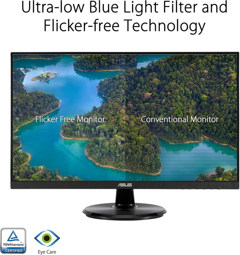 ASUS 27” 1080P Eye Care Monitor (VA27DQF) - IPS, Full HD, Frameless, 100Hz, 1ms, Adaptive-Sync, for Working and Gaming, Low Blue Light, Flicker Free, HDMI, DisplayPort, 3 Year Warranty