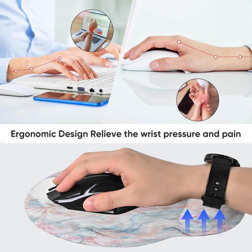 RICHEN Ergonomic Mouse Pad with Wrist Support,Non-Slip Rubber Base for Computer Laptop & Mac,Lightweight Rest for Home,Office & Travel (Pigment Ripple)