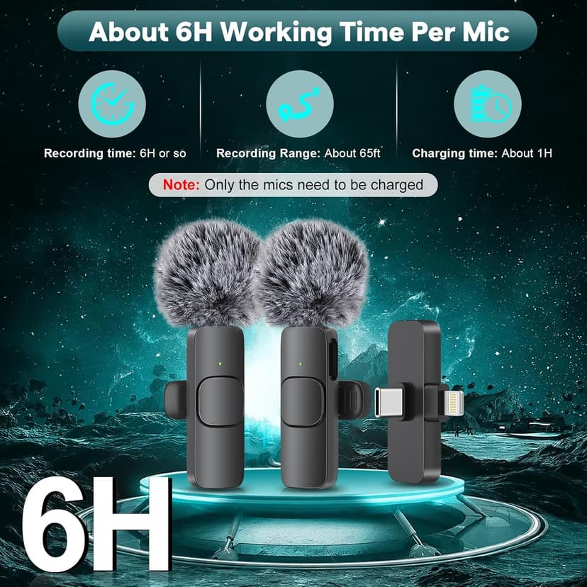 MAYBESTA 2 in 1 Wireless Mini Microphone for iPhone, iPad, Android Phone - Bluetooth Lavalier Lapel Mic for Video Recording - Clip on USB C Microphones for YouTube Tiktok Podcast Vlogging