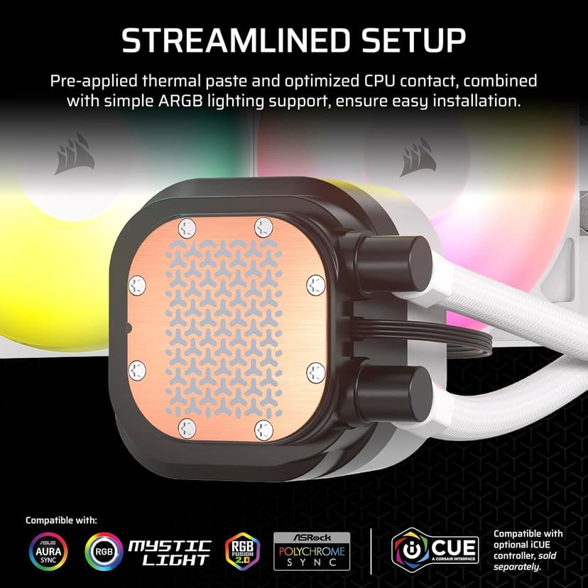 CORSAIR Nautilus 360 RS ARGB Liquid CPU Cooler – 360mm AIO – Low-Noise – Direct Motherboard Connection – Daisy-Chain – Intel LGA 1851/1700, AMD AM5/AM4 – 3X RS120 ARGB Fans Included – White