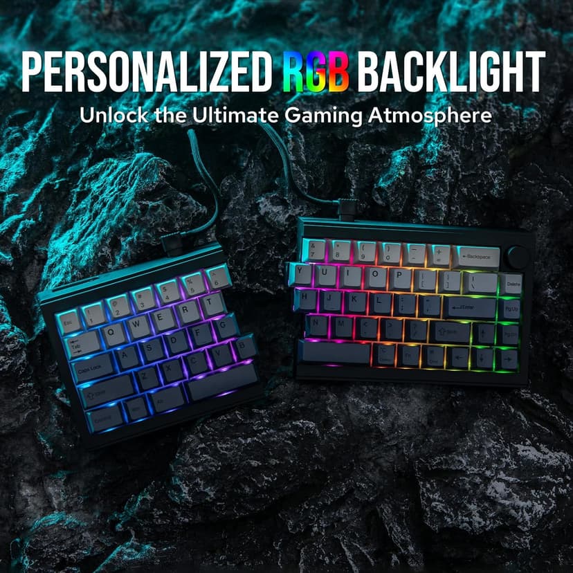 EPOMAKER Split65 QMK/VIA Programmable Keyboard, Wireless Mechanical Keyboard in 2.4Ghz/Bluetooth/Type-C, Ergonomic Gaming Keyboard in Split Layout with RGB Backlit (Flamingo Switch)