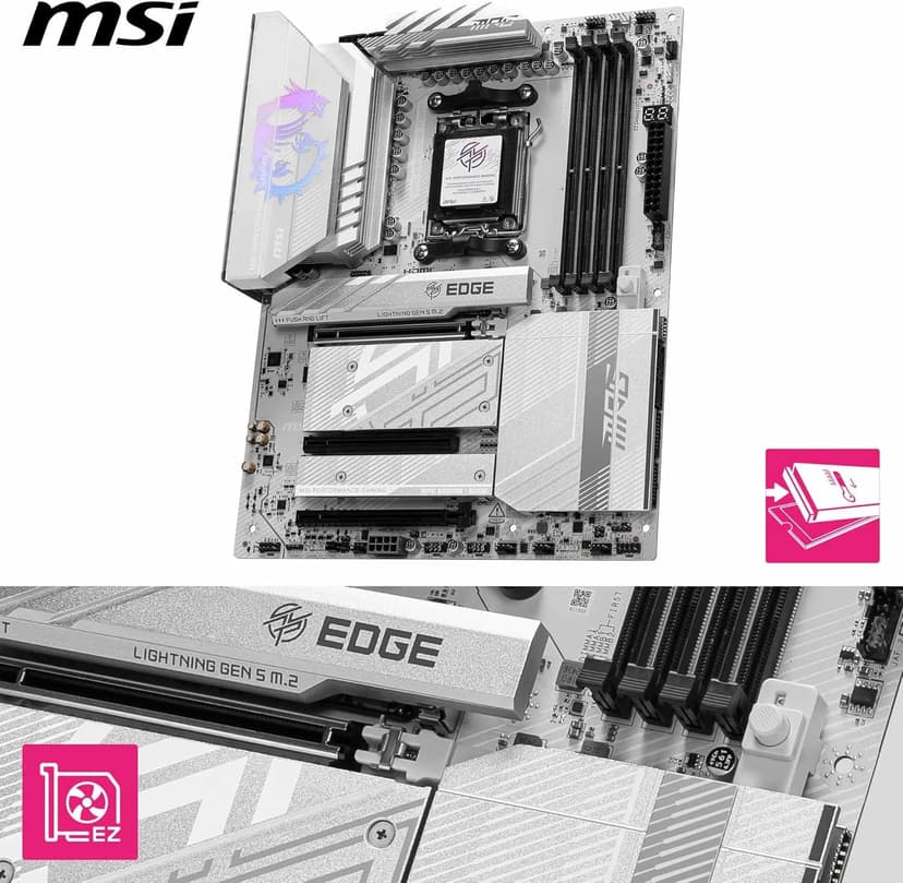 msi MPG B850 Edge TI WiFi Motherboard, ATX - Supports AMD Ryzen 9000/8000 / 7000 Processors, AM5-80A SPS VRM, DDR5 Memory Boost (8400+MT/s OC), PCIe 5.0 x16, M.2 Gen5, Wi-Fi 7, 5G LAN