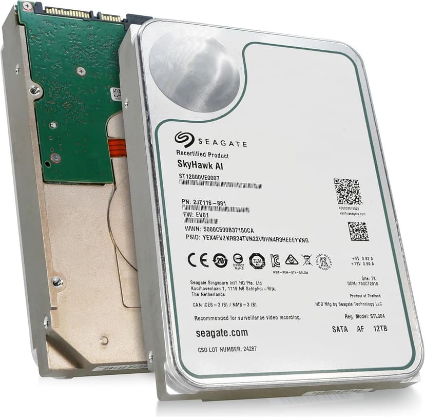 Seagate Skyhawk AI 12tb HDD 3.5 Inch SATA 6Gb/s 7200PRM 256MB Cache for NAS Internal Hard Drive for DVR NVR Security Camera System AI Application Optimization (Renewed)