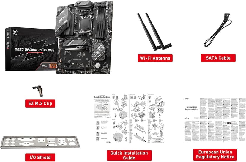 MSI B650 Gaming Plus WiFi Gaming Motherboard (AMD Ryzen 9000/8000/7000 Series Processors, AM5, DDR5, PCIe 4.0, M.2, SATA 6Gb/s, USB 3.2 Gen 2, HDMI/DP, Wi-Fi 6E, Bluetooth 5.3, 2.5Gbps LAN, ATX)