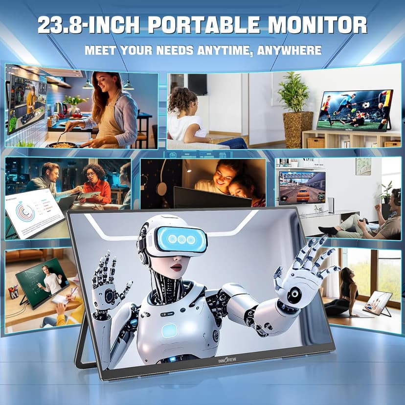 Innoview 23.8” 4K Portable Monitor, UHD (3840*2160) 100%sRGB IPS Speakers USB-C HDMI Work Home Second Monitor W/180°Adjustable Stand for Laptop, Desktop, Macbook, Phones, Tablet, PS5/4, Xbox, Switch