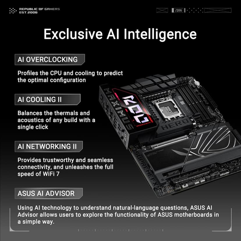ASUS ROG Maximus Z890 Hero Intel® Z890 LGA 1851 ATX Motherboard, Advanced AI PC-Ready, 22+2+1+2 Stages, DDR5, WiFi 7, 3X PCIe® 5.0 M.2, Thunderbolt™ 4, USB Type-C®, AI Overclocking/Cooling/Networking