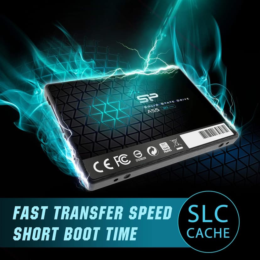 SP Silicon Power 4TB SSD 3D NAND A55 SLC Cache Performance Boost SATA III 2.5'' 7mm (0.28'') Internal Solid State Drive (SP004TBSS3A55S25)