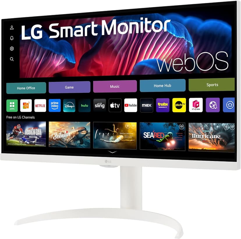 LG 27SR75U-W 27 inch 4K UHD (3840x2160) IPS HDR10 USB Type-C 65W PD Smart Monitor webOS 23 AirPlay Screen Share Bluetooth ThinQ App Built-in Speaker HDMI White