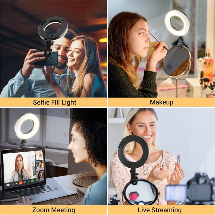 Clip On Ring Light for Laptop, Video Conference Lighting with 3 Color Modes, Adjustable USB LED Light for Computer Monitor, Zoom Streaming, Teams Calls, TikTok Live Streaming