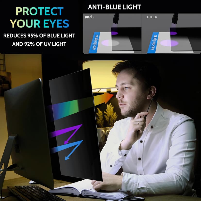 [2-Pack] 24 Inch Privacy Screen for Computer Monitor 16:9 Aspect Ratio, Eye Protection Anti Blue Light Glare Shield, 24inch Removable Black Blackout Anti Spy Desktop Security Private Filter