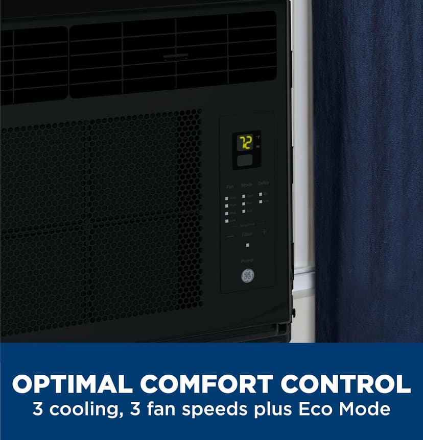 GE Window Air Conditioner Unit, 6,000 BTU for Small Rooms up to 250 sq ft. with Adjustable Fan and Cooling Settings, Perfect for Bedroom or Living Room, Easy Install Kit Included, Black