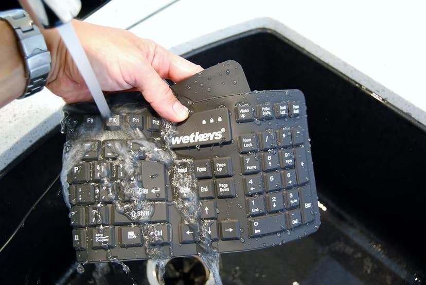 WetKeys "Soft-Touch Comfort Professional-Grade Full-Size Flexible Silicone Washable Keyboard (USB) (PS/2) (Black) | KBWKFC106-BK
