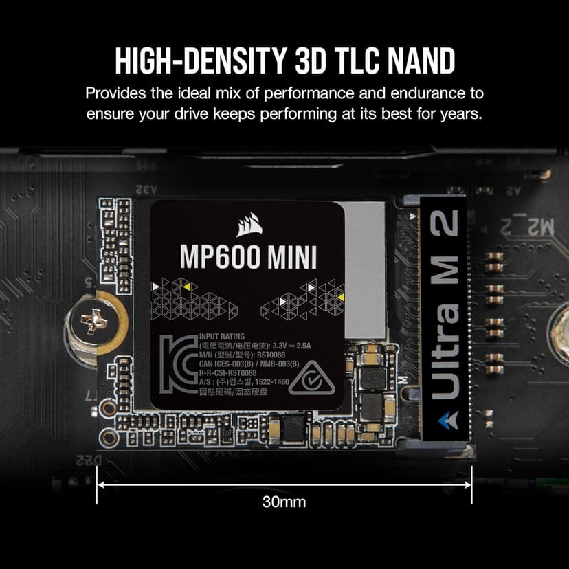 Corsair MP600 MINI 1TB M.2 NVMe PCIe x4 Gen4 2 SSD – M.2 2230 – Up to 7,000MB/sec Sequential Read – High-Density 3D TLC NAND – Great for Steam Deck and Microsoft Surface – Black