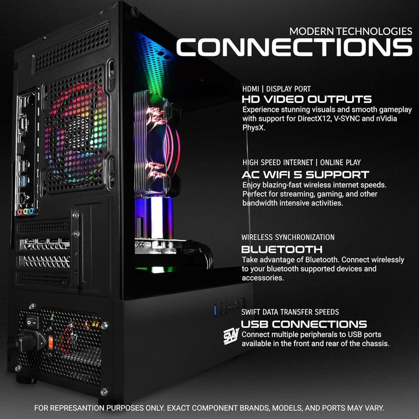 SAAV X1 Prebuilt Gaming PC Desktop with i5 3.4GHz CPU, 16GB RAM, GEFORCE GTX 750 GDDR5 GPU, 512GB NVME, WiFi 6, Bluetooth, Win 10, Mouse Keyboard, PC Gaming Computer Desktop, 1-Year Warranty