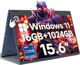 2 in 1 Laptop Convertible 15.6 Inch (16GB RAM, 1TB SSD), i3-1215U 6-Core Processor(Up to 4.4Ghz), FHD IPS Touch Screen Laptop Computer 360° for Students and Business, USB 3.0, Type C