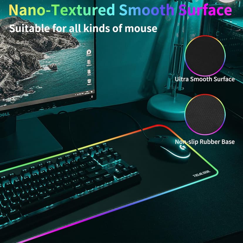 RGB Gaming Mouse Pad, 31.5 x 11.8 Inch Oversized Mouse Mat with 12 Light Modes, Non-Slip Rubber Base, Large Keyboard Pad for PC Gaming, Office, Black
