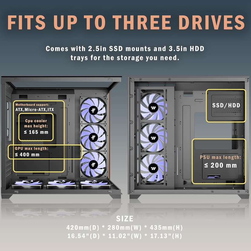KEDIERS PC CASE ATX 6 PWM ARGB Fans Pre-Installed, Mid Tower Computer Case with Full-View Tempered Glass, Type-C,Printed Walnut Wood Panels,Support 360mm Radiator,Black Gaming Case (P7)