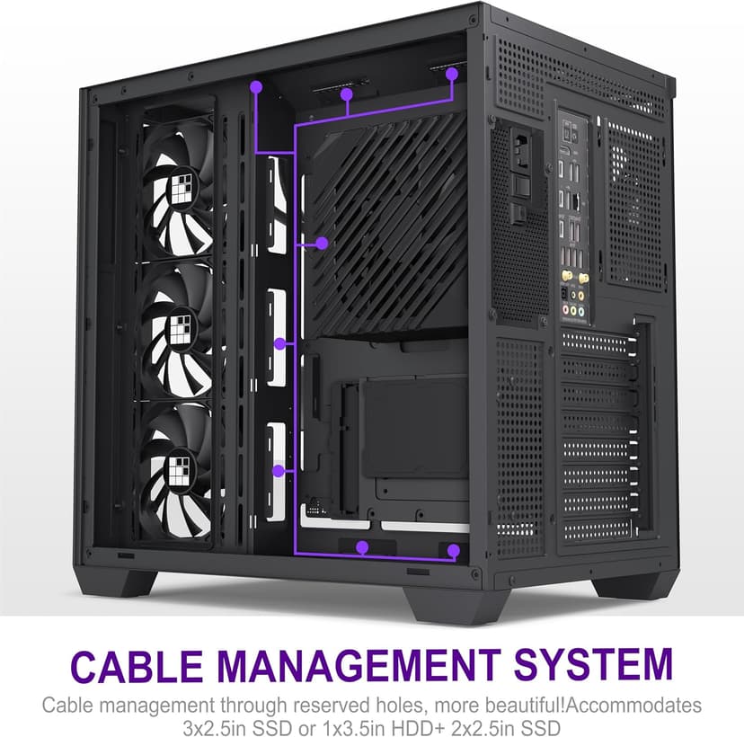 F300 (2025) PC Case - Pre-Installed 4 No RGB Fan, ATX Mid-Tower Gaming PC Case, 270° Panoramic Glass with Type-C, FOIFKIN (Black)