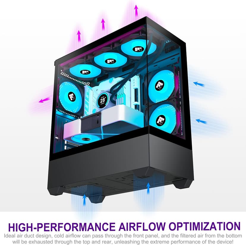 PC Case - Pre-Installed 6 PWM ARGB Fan, ATX Mid-Tower Gaming PC Case,Type-C, FOIFKIN (Black, F1)