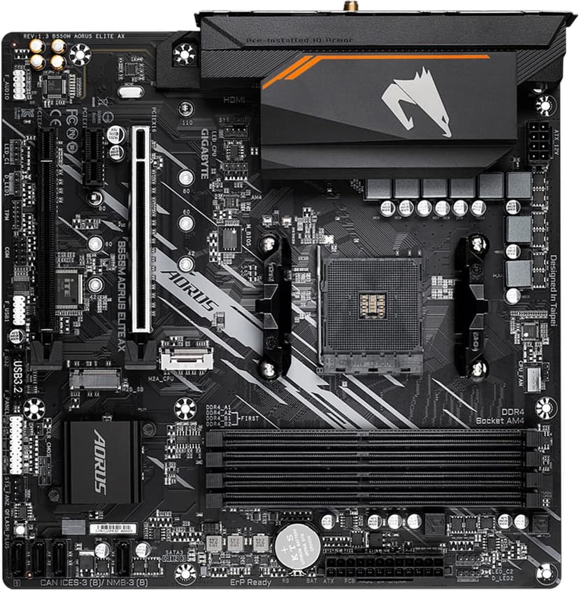 GIGABYTE B550M AORUS Elite AX (rev 1.3) Motherboard, Supports AMD AM4 Ryzen 5000 Processors, Micro-ATX, DDR4, Single M.2, SATA 6Gb/s, Realtek GbE LAN, PCIe 4.0