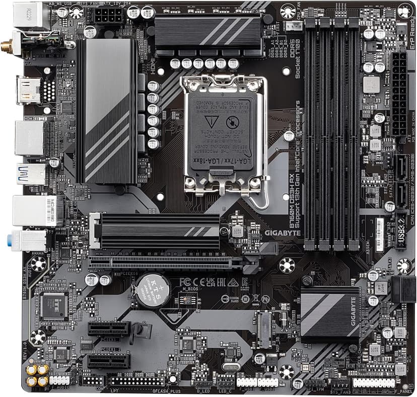 GIGABYTE B760M DS3H AX (LGA 1700/ Intel/ B760/ M-ATX/ DDR5/ 2* M.2/ PCIe 4.0/ USB 3.2 Gen 2 Type-C/WiFi 6E/ 2.5GbE LAN/Q-Flash Plus/PCIe EZ-Latch/Motherboard)