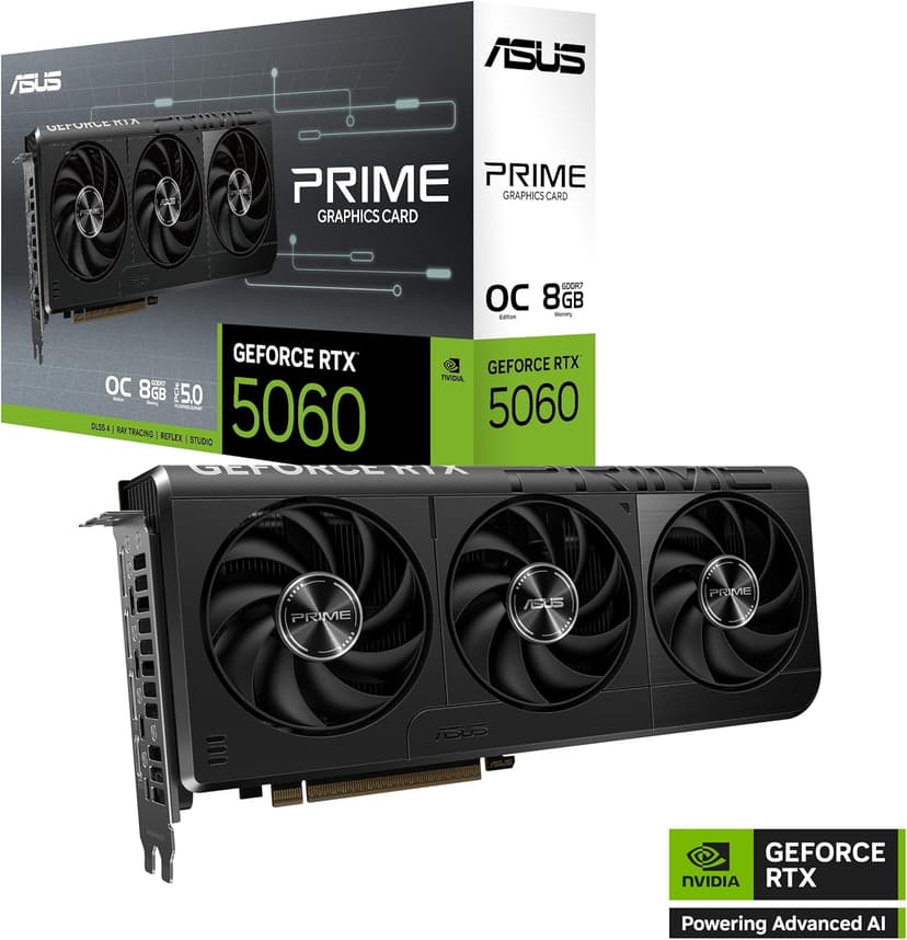 ASUS The SFF-Ready Prime GeForce RTX™ 5060 8GB GDDR7 OC Edition Graphics Card (PCIe® 5.0, 8GB GDDR7, HDMI®/DP 2.1, 2.5-Slot, Axial-tech Fans, Dual BIOS)