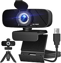 Full HD 1080P Webcam with Microphone and Rotatable Tripod, Light Correction, Wide Angle and Plug and Play Video Camera for Desktop PC or Laptop
