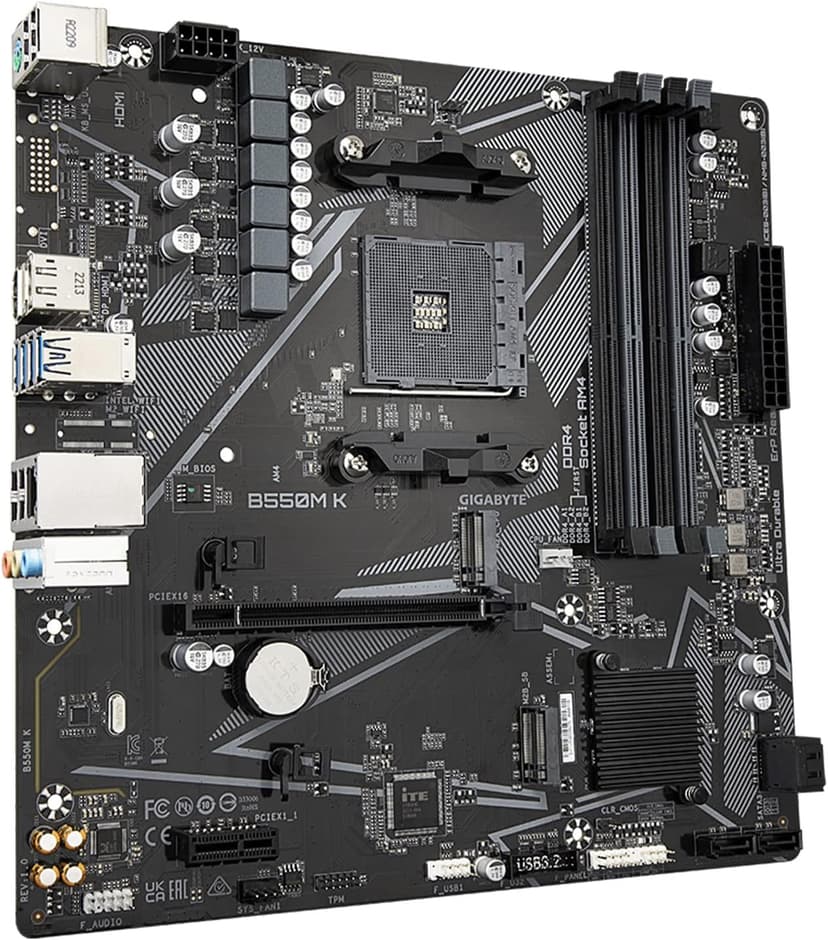GIGABYTE B550M K Motherboard, Supports AMD AM4 Ryzen 5000 Processors, Micro-ATX, DDR4, Dual M.2, SATA 6Gb/s, Realtek GbE LAN, PCIe 4.0