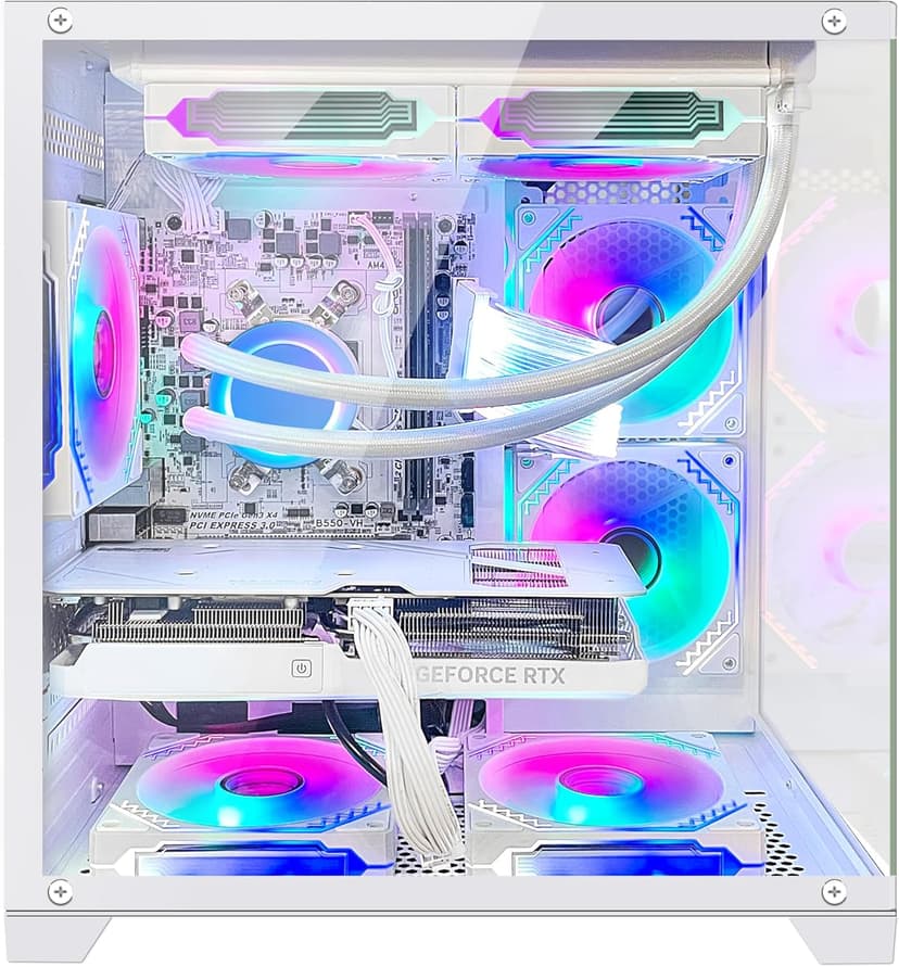 Panorama Gaming PC Desktop Computer - AMD Ryzen 7 5700G 3.8 GHz, RTX 4060 8GB, 32GB DDR4 RAM 3200, 1TB M.2 PCIE + 1TB SATA SSD, 650W PSU, 240mm AIO, Windows 11 Pro 64-bit, White