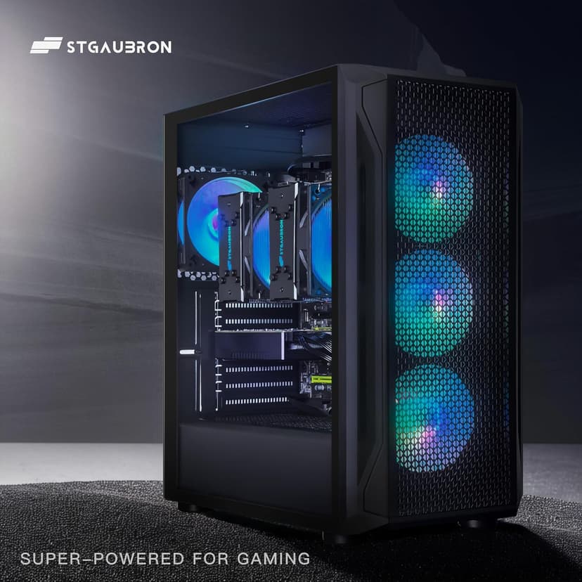 STGAubron Dual CPU Gaming PC, Dual Intel i7 Xeon E5 up to 3.7GHz, Radeon RX 590 8G, 16G DDR4, 512G SSD, 600M WiFi, BT 5.0, RGB Fan x4, Windows 10 Pro