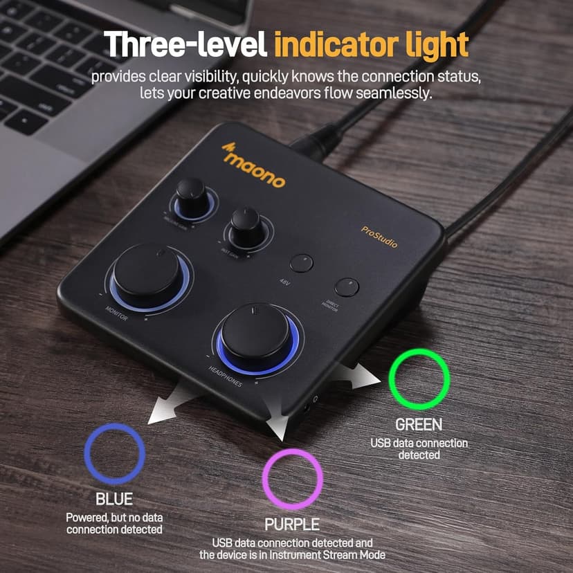 MAONO USB Audio Interface for PC: Interface with XLR Input 24-bit/192kHz Routing Software LOOPBACK ASIO Driver for Recording Music, Home-Studio, Guitar, Podcast, Streaming, DAW(PS22 Lite Black)