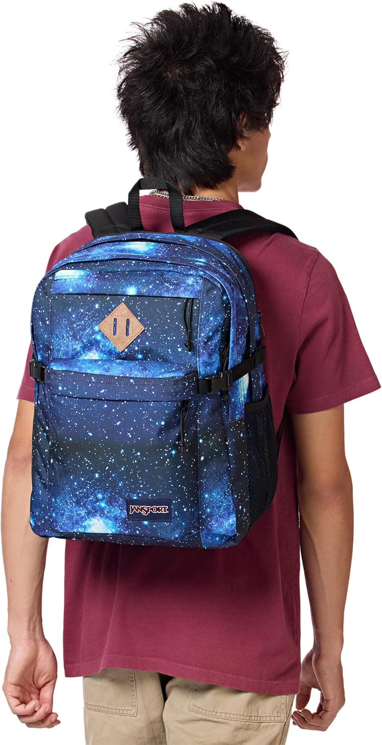 JanSport Main Campus Backpack - Travel or Work Backpack with 15-Inch Laptop Sleeve and Dual Water Bottle Pockets, Stellar Starfield