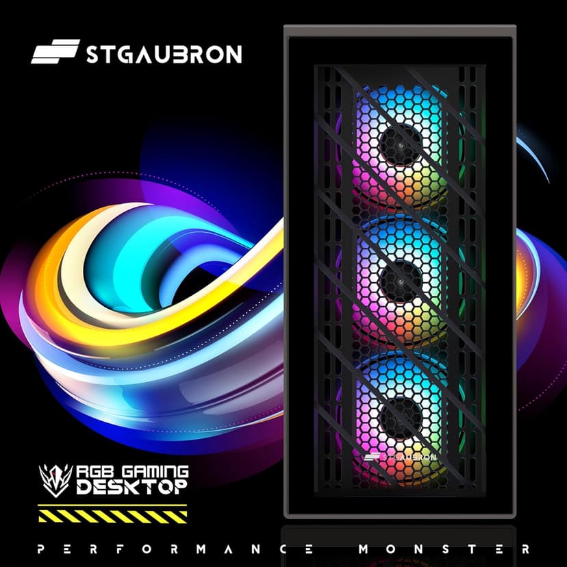 STGAubron Gaming PC Computer Desktop, Intel Core i7 up to 3.9G, Radeon RX 590 8G, 32G RAM, 1T SSD, 600M WiFi, BT 5.0, RGB Fan x 4, Windows 10 Home